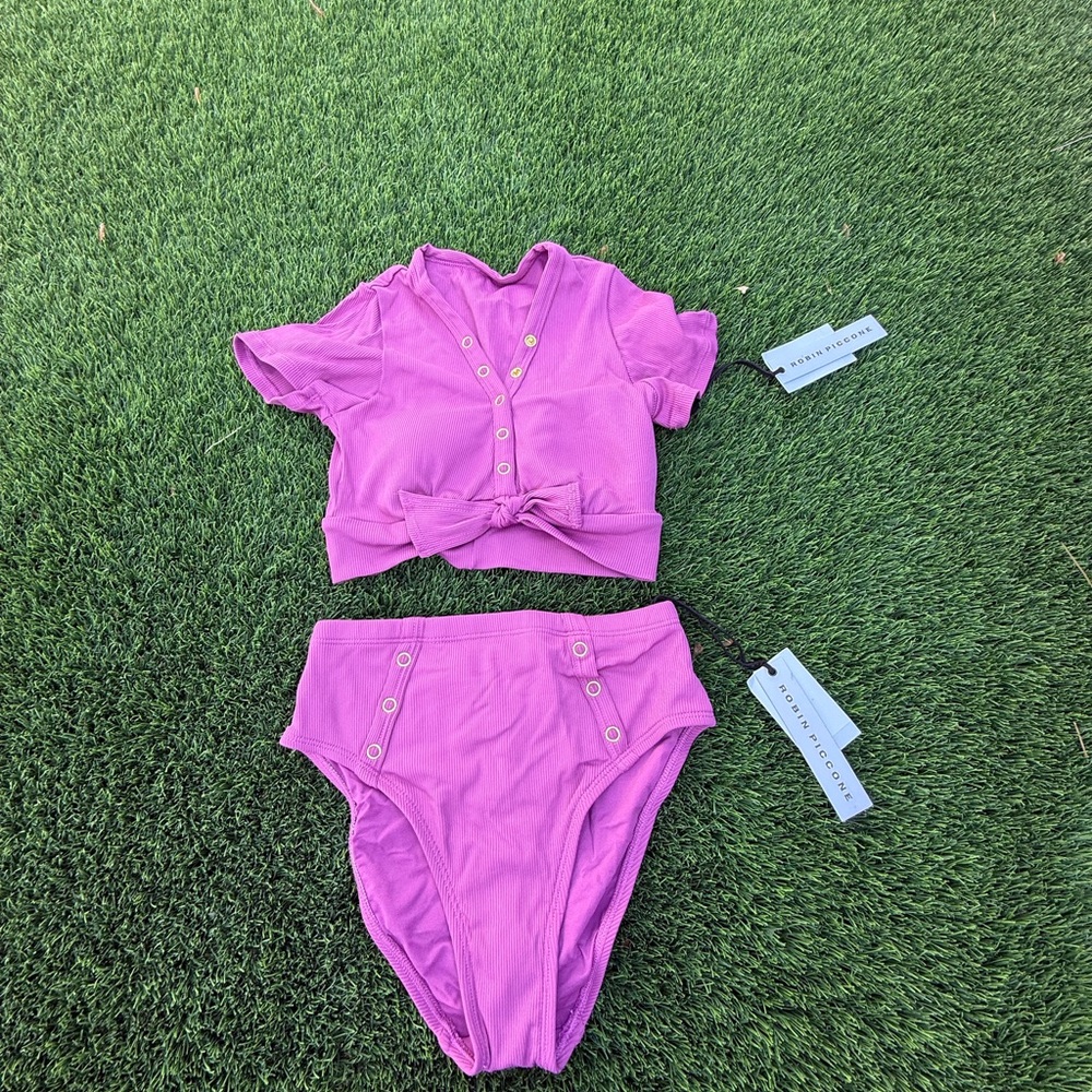 AMY RAGLAN BIKINI Top and Bottom by Robin Piccone Lotus Pink Ribbed